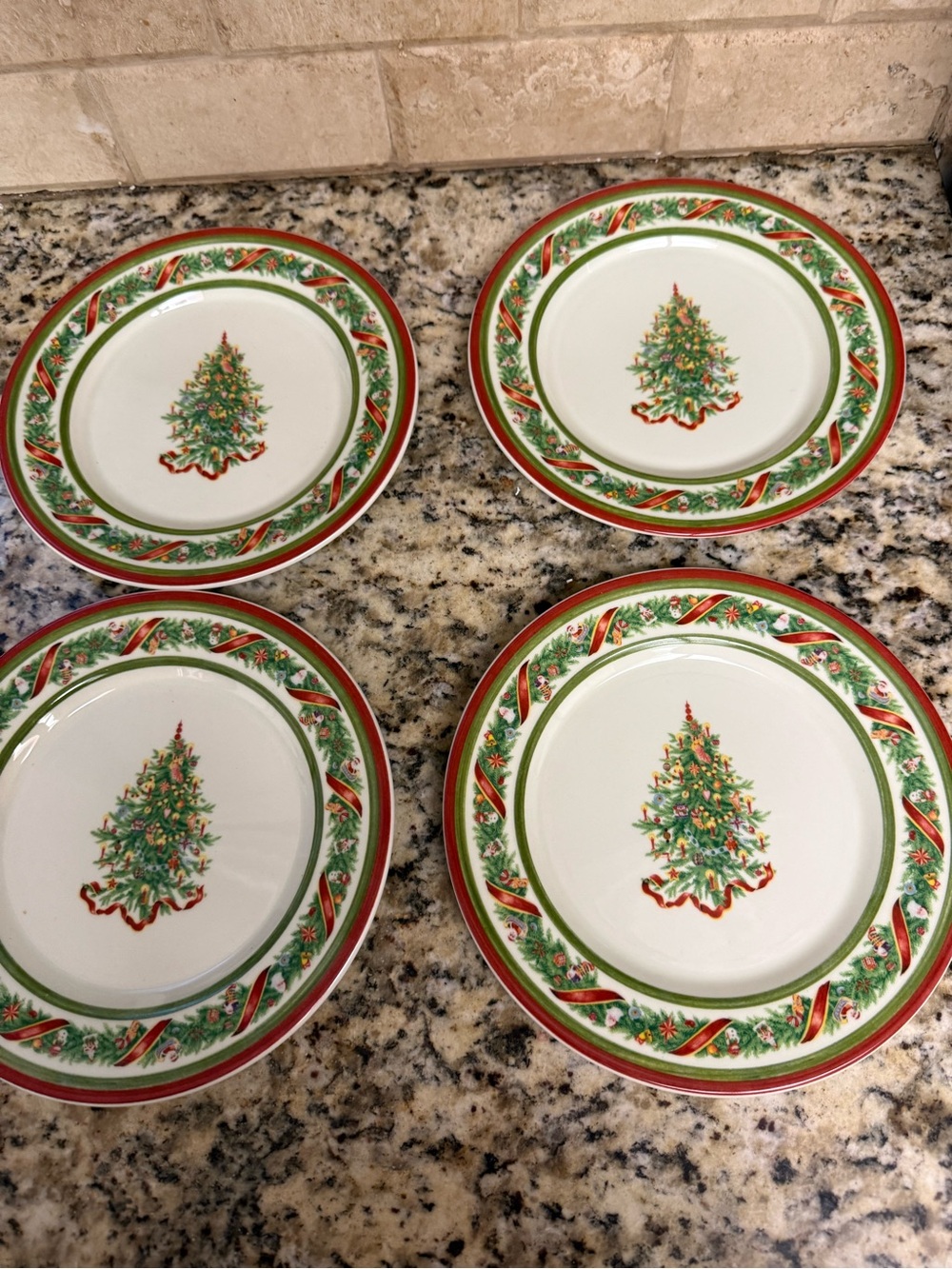 Christopher Radko Holiday Tree Dinner Plates - Green, Red, Gold